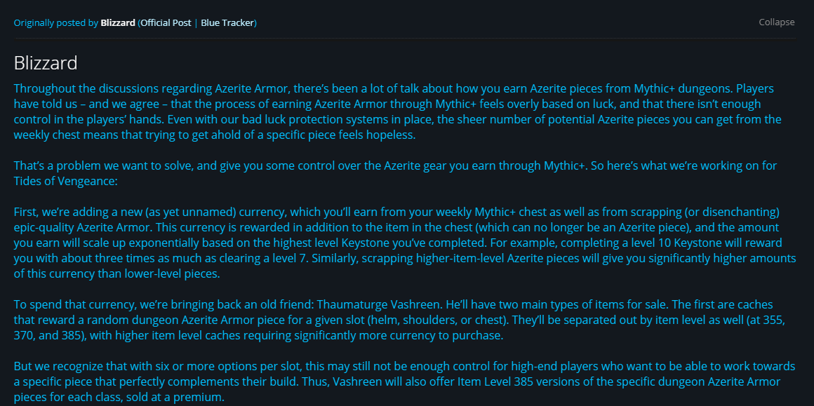 《魔兽世界》8.1蓝贴 艾泽里特护甲获取方式改进牌子回归