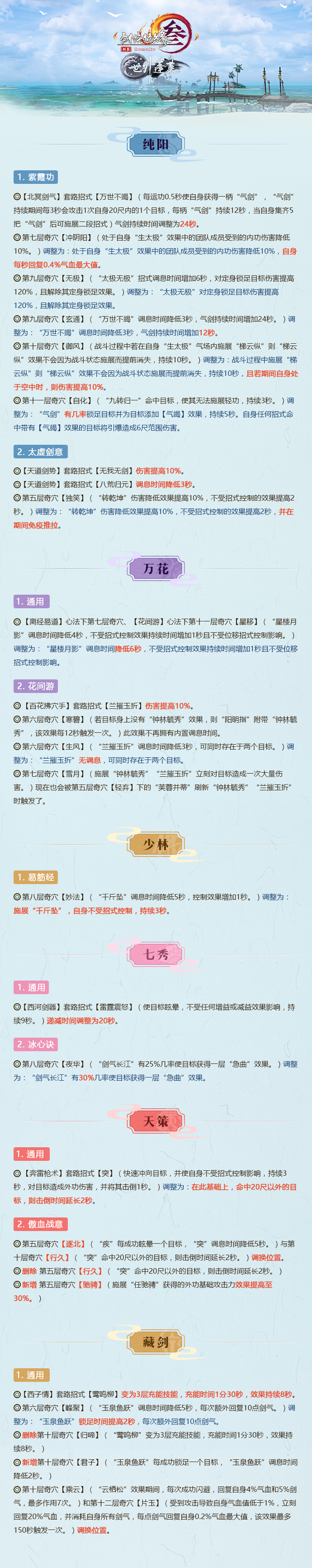 《剑网3》世外蓬莱100级技能二改全解析