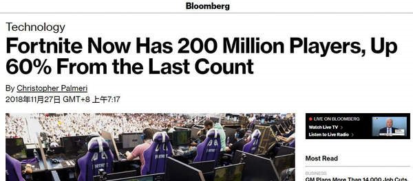 《堡垒之夜》注册玩家突破2亿人