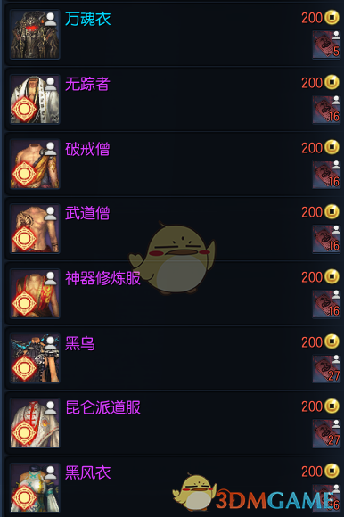 《剑灵》周年庆版本全新时装兑换列表