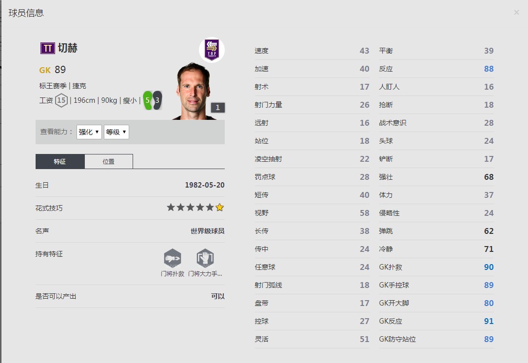 《FIFA online4》切赫球员信息