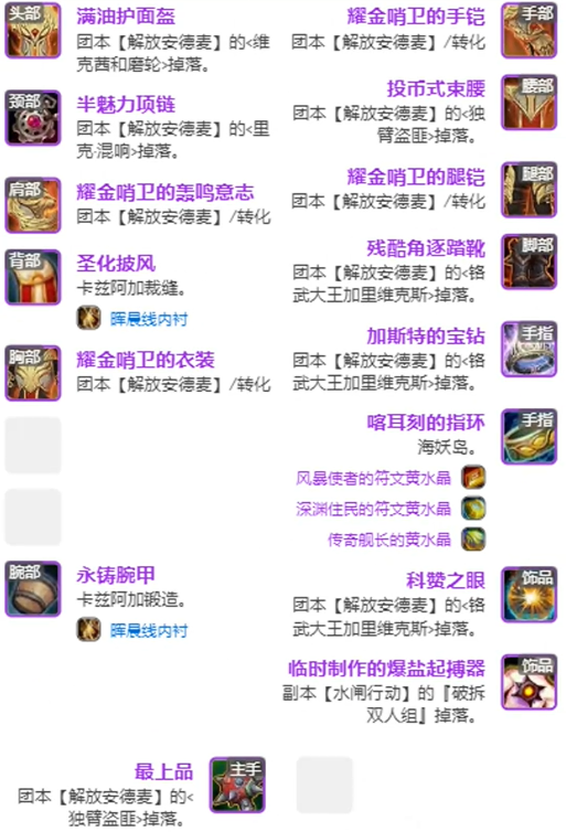 魔兽世界11.1全职业毕业装备推荐