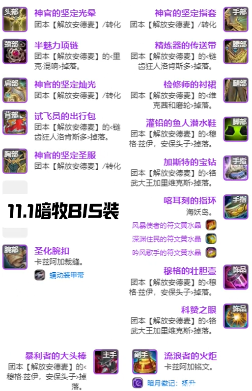 魔兽世界11.1全职业毕业装备推荐