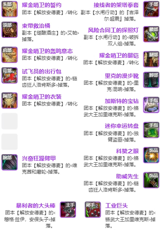 魔兽世界11.1全职业毕业装备推荐