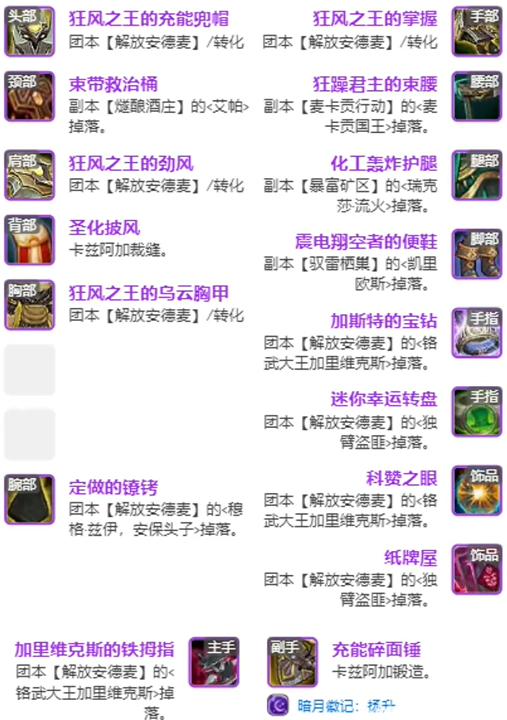 魔兽世界11.1全职业毕业装备推荐