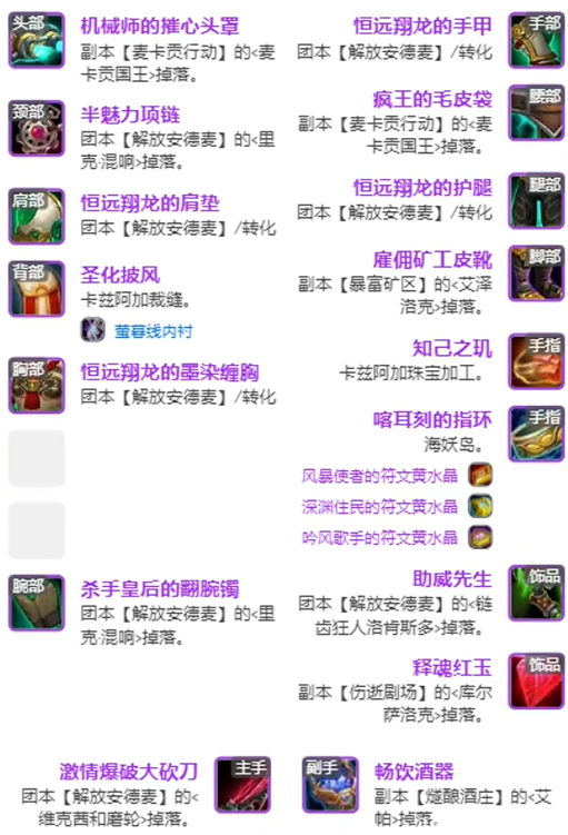 魔兽世界11.1全职业毕业装备推荐