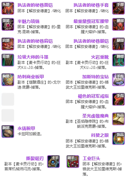 魔兽世界11.1全职业毕业装备推荐