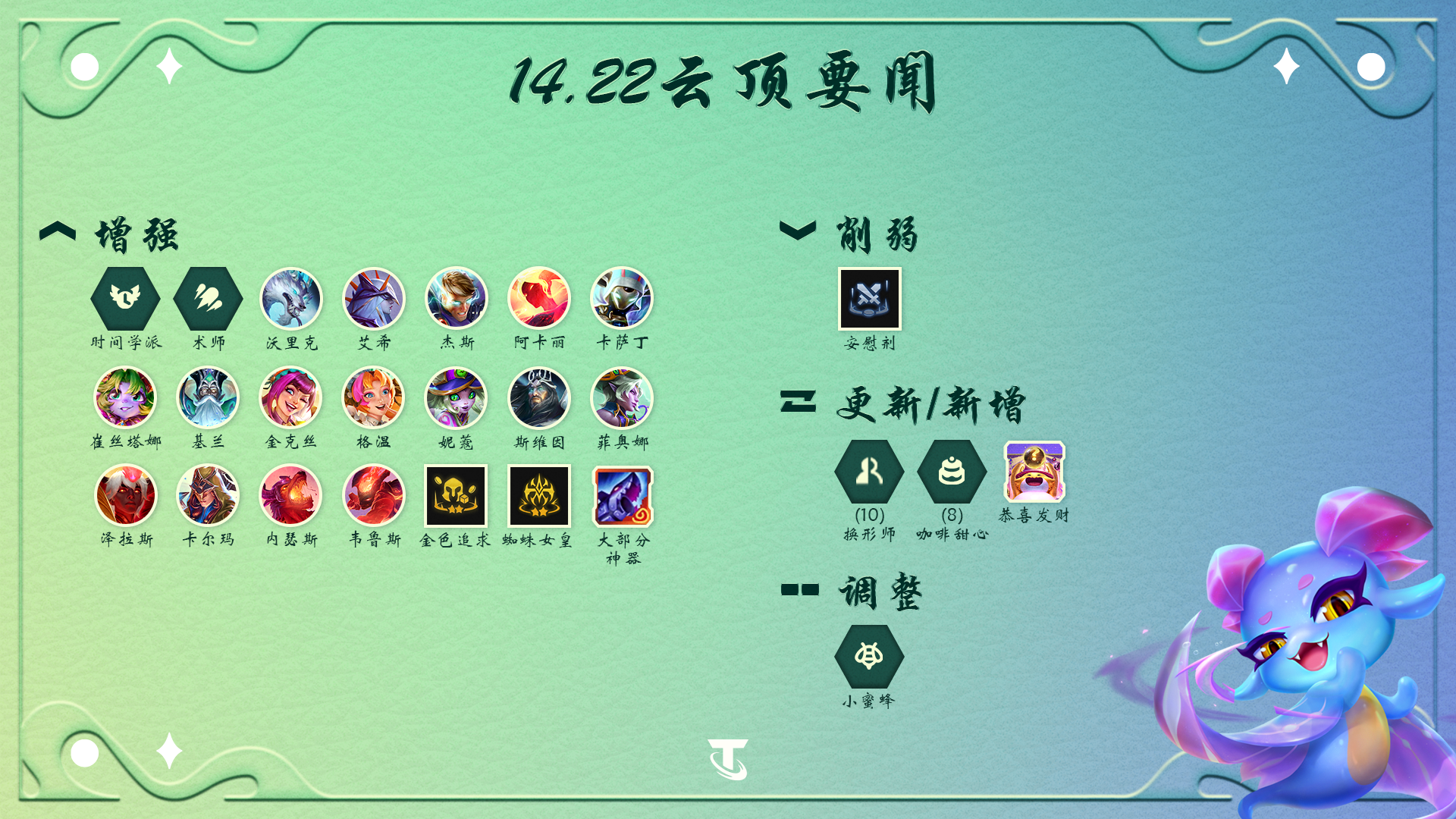 云顶之弈14.22神器调整一览